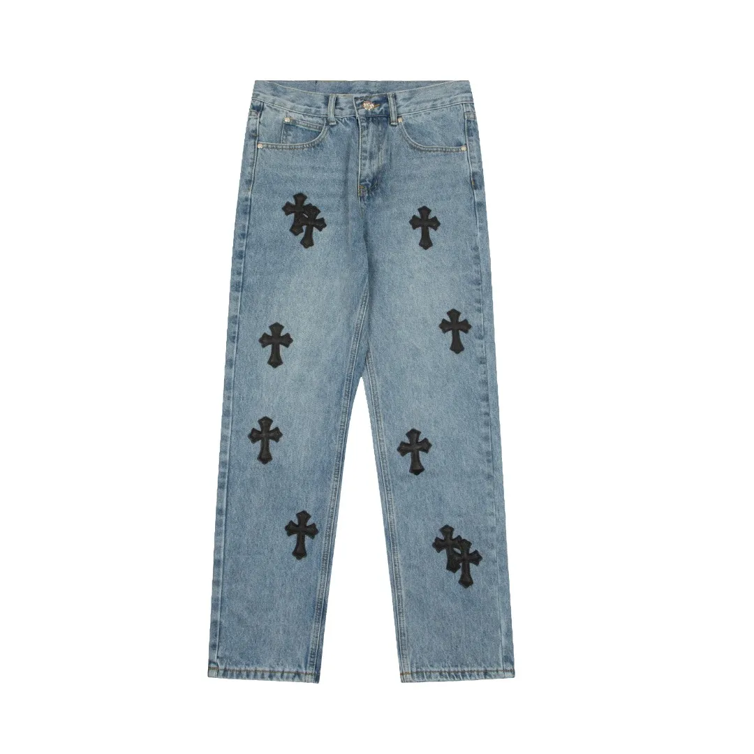 KE905#P230 The only correct leather label version on the market Chrome Hearts CH Cross embroidery distressed jeans Top ceiling quality 100% correct version The correct version is here!  Believe me this must be the best quality you will ever come across! ! Excellent value for money! !  Styles with different washes and textures are very friendly to people with thin legs and thick legs. The straight version is very flattering to the shape of the legs. The moderate length is timeless and easy to match. It is the basis of various styles and a must-have in the wardrobe! ! Add a little stacking to easily control the clean fit trend that has exploded this year. The fabric is stiff but also makes the upper body soft without losing texture. The sides and cuffs of some styles have a bone-wash effect. The vintage flavor pops up all at once. It’s really hard not to love it! ✅Correctly customize the Croxin metal leather label on the back panel. It is not sold directly with the cross on the finished jeans. 1:1 copying strives for excellence and the details are perfectly grasped. ✅The cross leather label is clear and smooth. Exquisite turning top craftsmanship. ✅Buttons, zippers and hardware are all customized versions of the Croxin LOGO. ✅High-cost washing process. Size: 28 30 32 34 36 (5 sizes)
